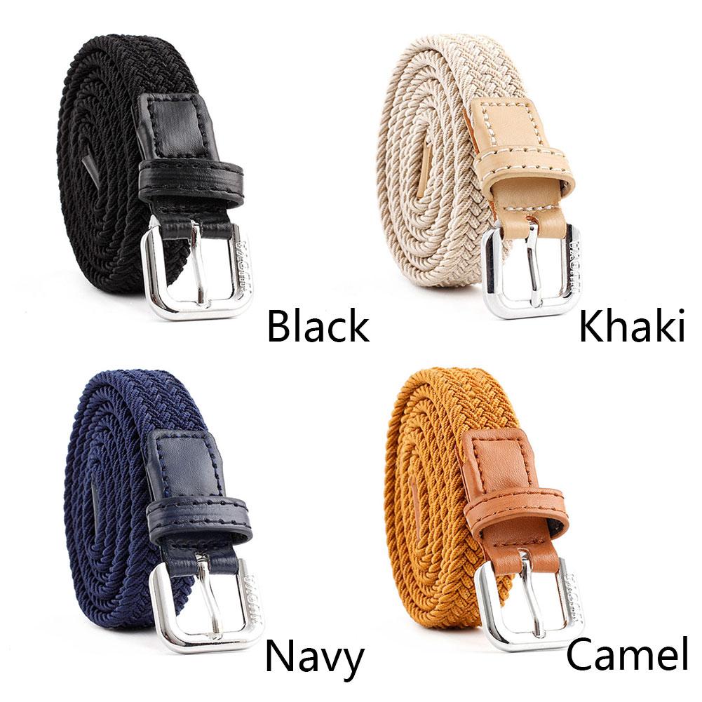 Men Women Casual Knitted Pin Buckle Belt Woven Canvas Elastic Expandable Braided Stretch Belts Plain Webbing Strap