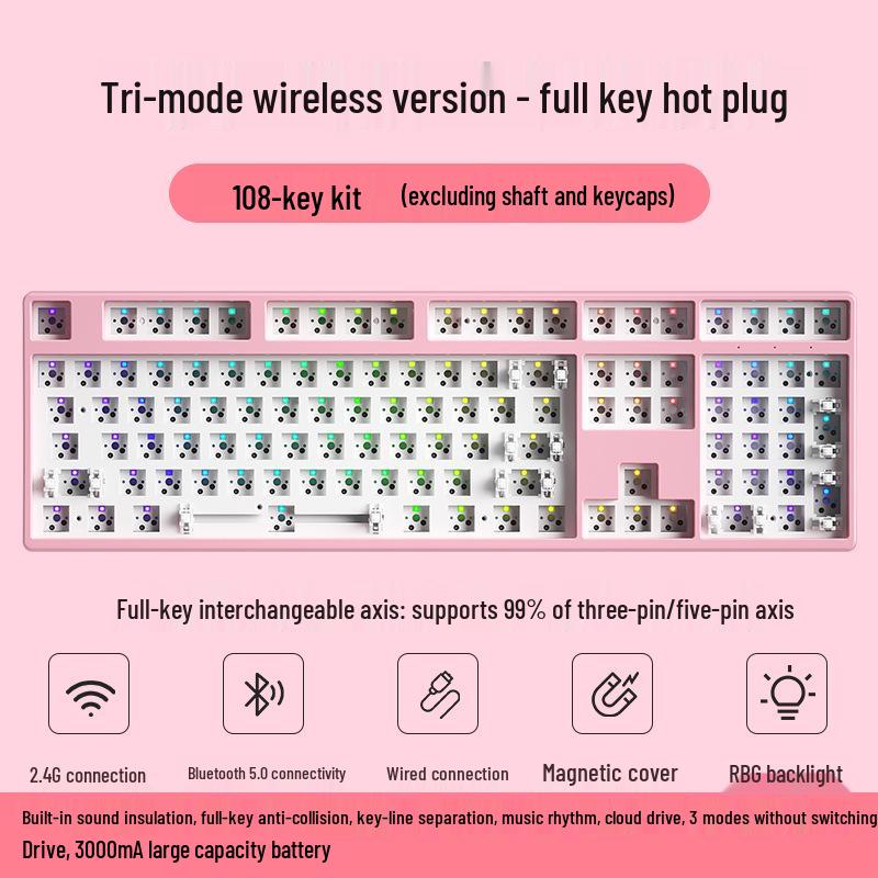 87-Key Wireless Bluetooth Tri-Mode Mechanical Keyboard Kit with RGB, Customizable Hot-Swappable Switches.