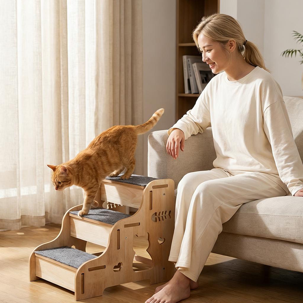 Küçük Köpekler ve Kediler İçin Ahşap Evcil Hayvan Merdivenleri, Kanepe ve Yatak İçin Basamaksız, Eklemli Evcil Hayvan Tırmanma Merdiveni