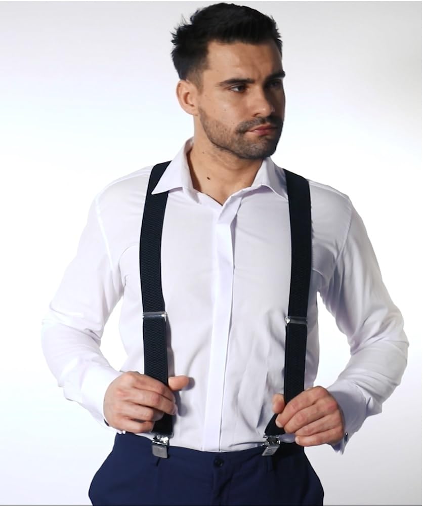Decalen Extra Strong Heavy Duty Big and Tall X One Size Men's Suspenders, Clips, Braces, Style, Black,