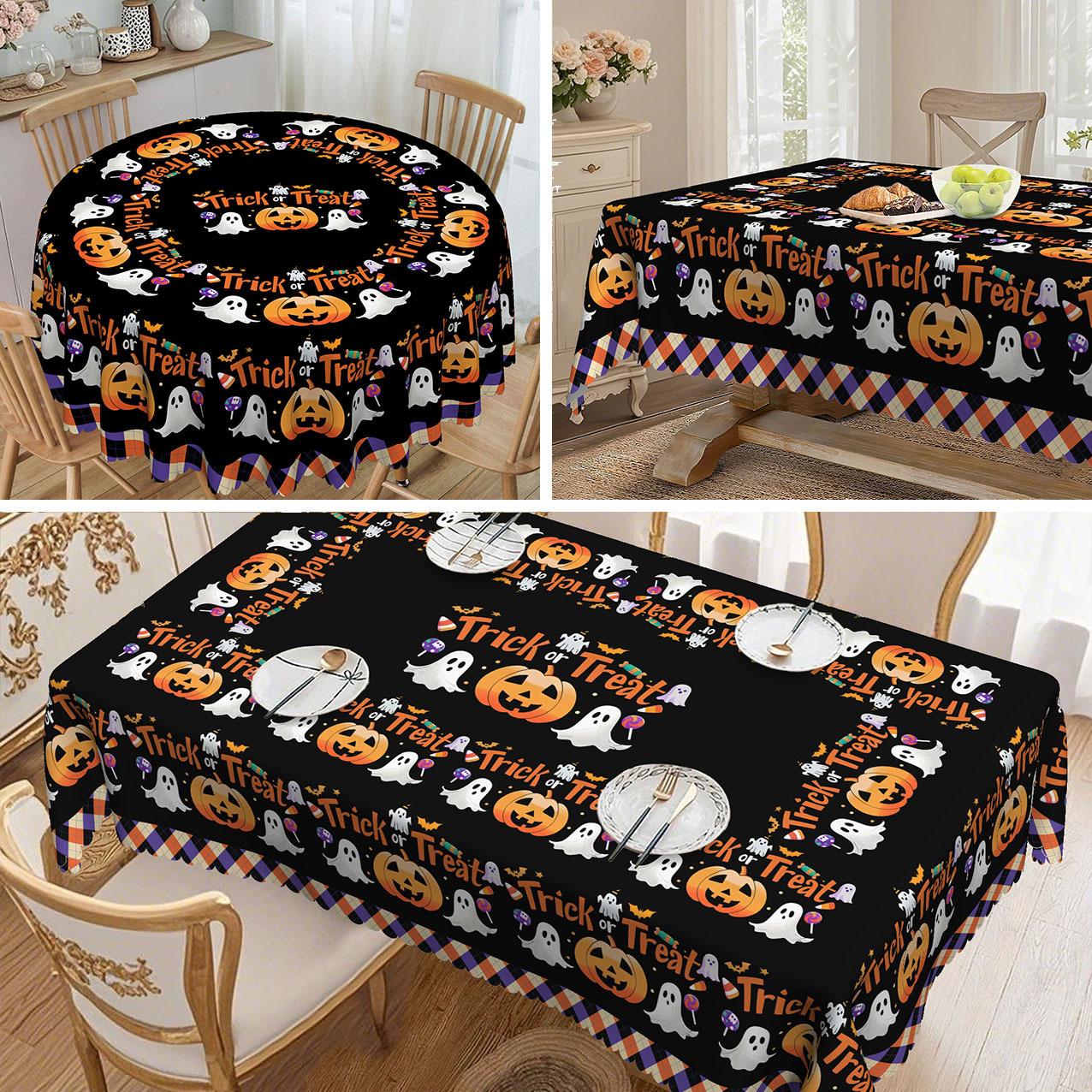 

1 Halloween Tablecloth - Pumpkin, Candy Pattern Horror Party Decor, Washable Polyester Tablecloth round tablecloth-152x152cm