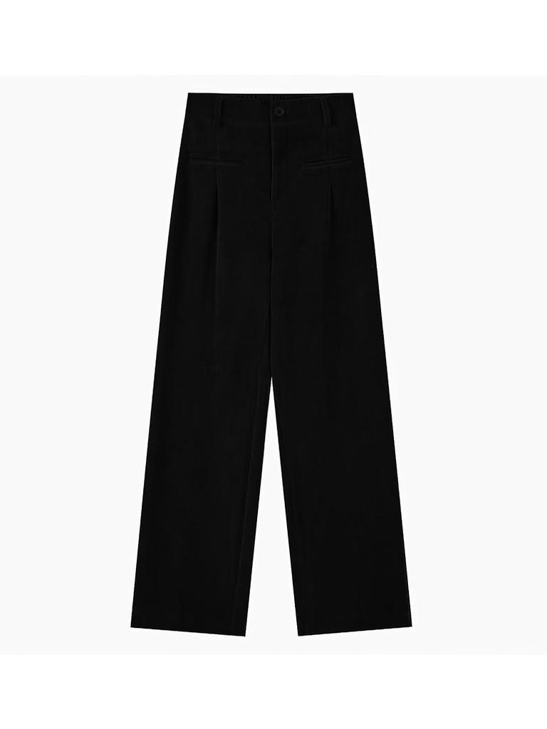 Women's Black Chenille High-Waist Corduroy Wide-Leg Pants - Autumn Winter Plus Velvet