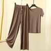 A Large Number of Fashionable Ice Silk Suits for Women, Summer Sports and Casual Wide-leg Pants, Short-sleeved Two-piece Suits, Western Style