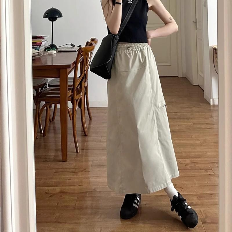 Women's High Waist A-Line Retro Workwear Skirt with Slit - Plus Size, Slimming, Mid-Length for Spring and Autumn.