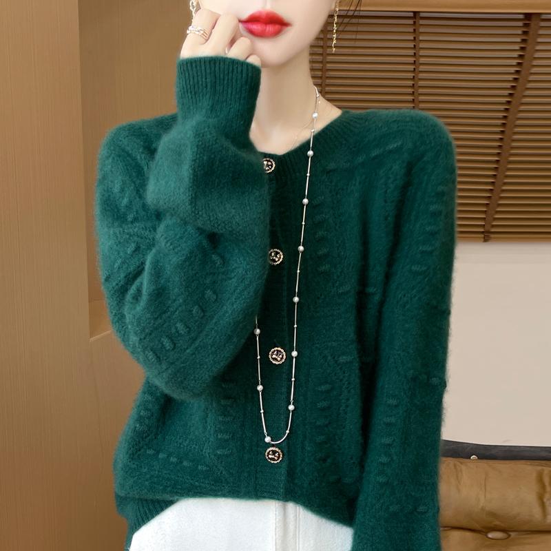 QingHe Cashmere Women's 30% Cashmere Cardigan - Soft & Warm Wool Blend Sweater