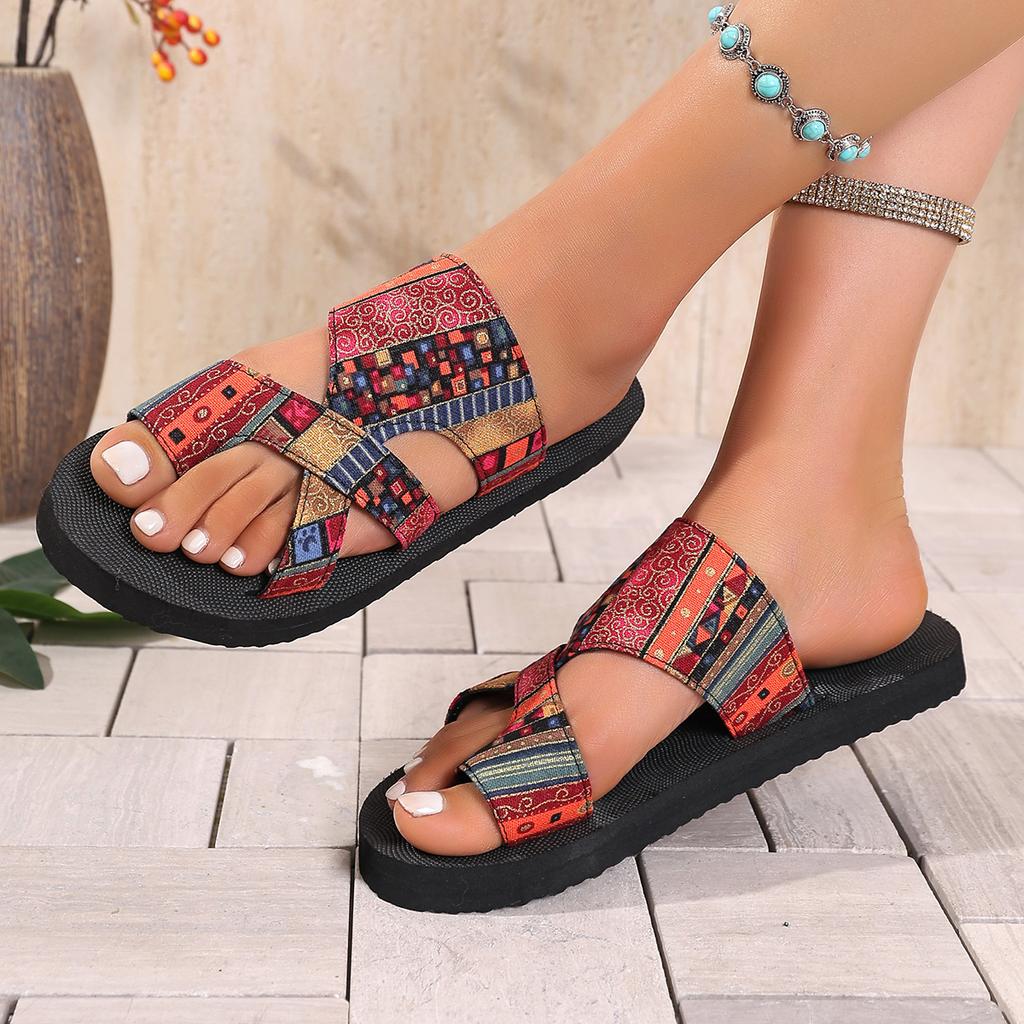 Fashion Women Slippers Fashion Platform Open-toed Sandals Colorful Tribal Pattern Slippers Summer Beach Shoes Women Home Slides Women