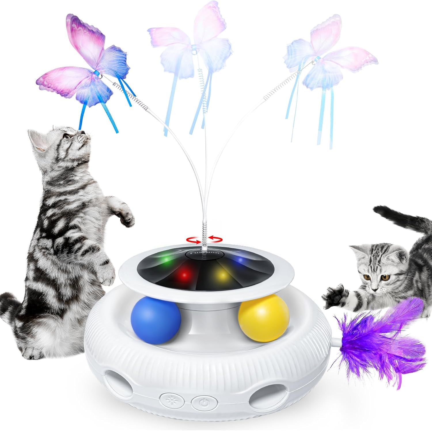 

Fusyunn Автоматическая электрическая дразнилка для кошек для одиночной игры, бабочка ручной работы со сменной лентой и случайно появляющимся светодиодом, 1200 мАч, упражнения, стресс синий