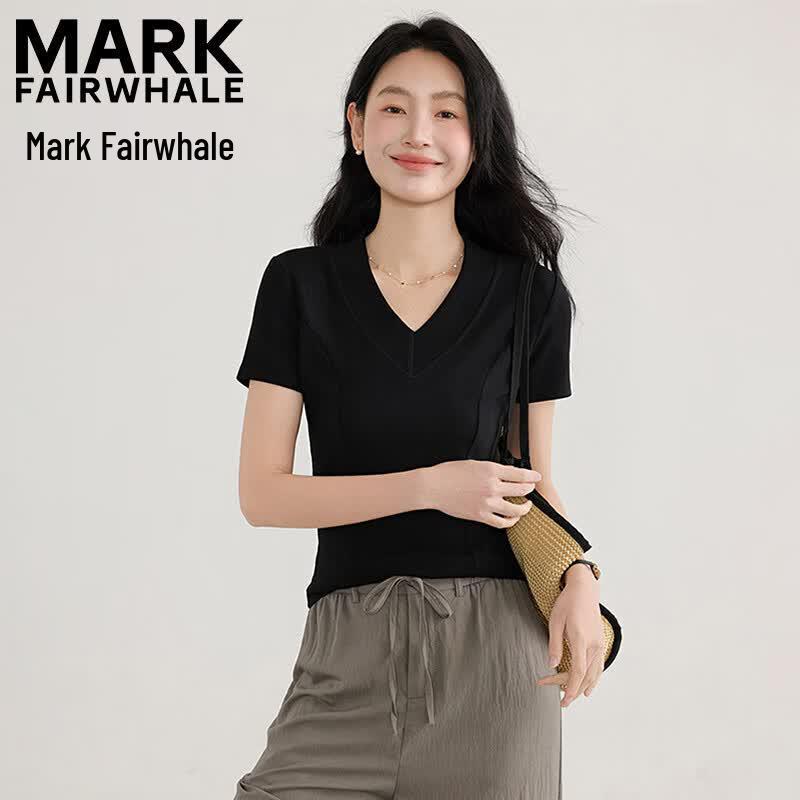 MARK FAIRWHALE Women s Deep V-Neck Ribbed T-Shirt M чёрный
