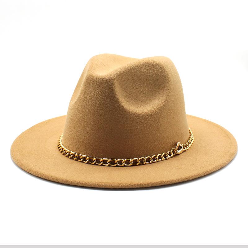 2021 Season Big Eaves Hat Flat Edge Top Hat Men'S And Women'S Chain Woolen Jazz Hat