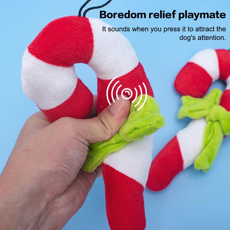 Christmas Candy Squeak Pet Dog Toy Puppy Plush Christmas Crutches Toys Bite Resistant Chewing Interactive Dog Toy Pet Supplies