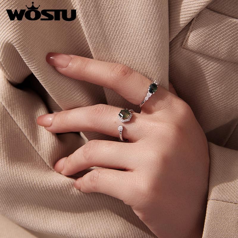 WOSTU Natural Moss Agate Ring For Women 925 Sterling Silver Oval Sea Grass Agate Inspired Rings Jewelry Boho Valentine's Gift