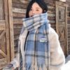 Korean Style Plaid Mohair Scarf - Women's Winter Imitation Cashmere Shawl
