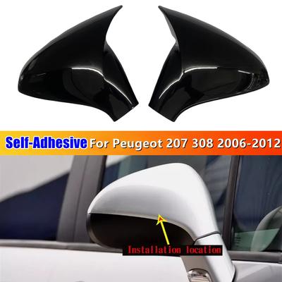 For Peugeot 207 308 2006-2012 Car Horn Rearview Side Mirror Cover Wing Cap Exterior Door Housing Shell ABS Trim Sticker