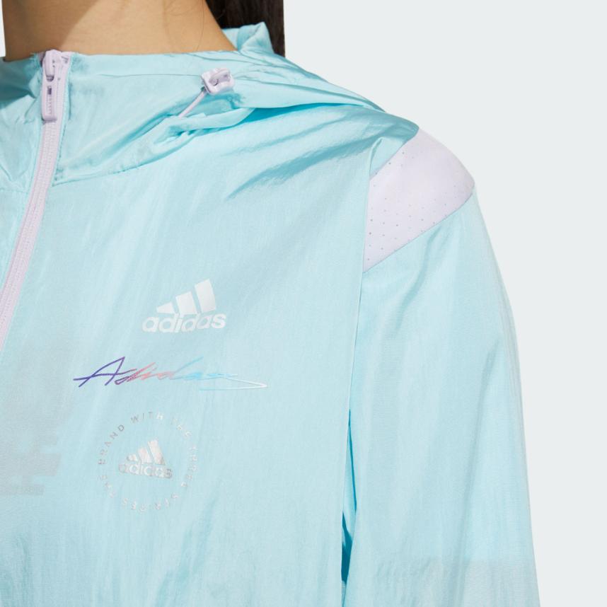 Adidas Ust Windbreaker Sports Casual Adjustable Hooded Jacket Women Jackets Ocean-Blue White HE9961