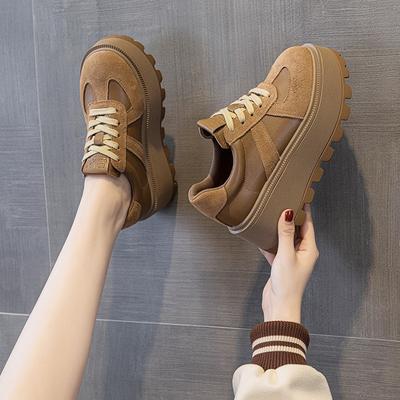 Thick-soled Inner Height Increase Women's New Matte Leather Retro Casual Fashion Sports Board Shoes Female Student Shoes