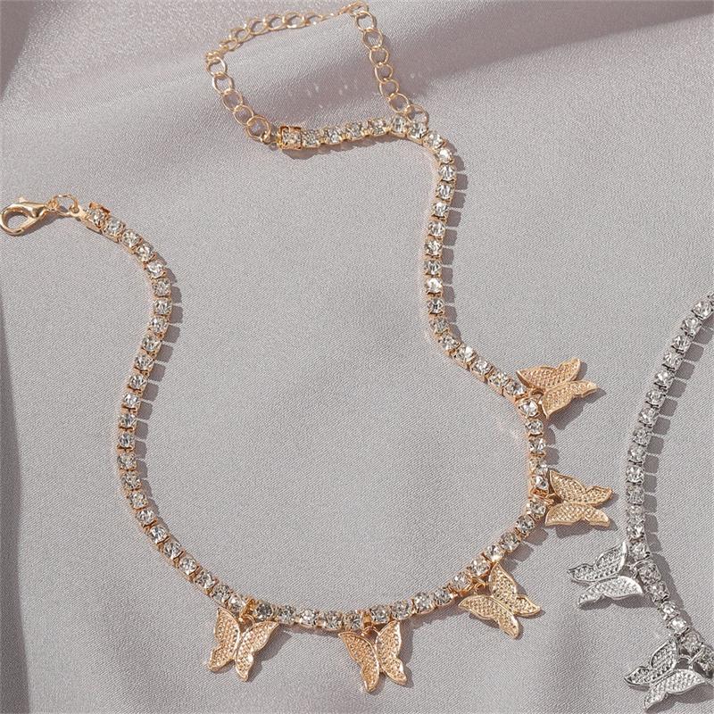 Crystal Butterfly Pendants Women Chokers Personality Gold Hollow Chain Choker Necklaces for Ladies Punk Collar jewellery