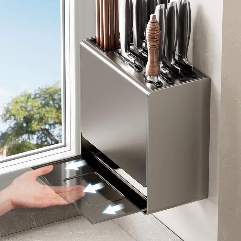 Kitchen Knife Storage Box Non-perforation Knife Holder Wall-mounted Knife Rack Kitchen Items Kitchen Accessories Organizer