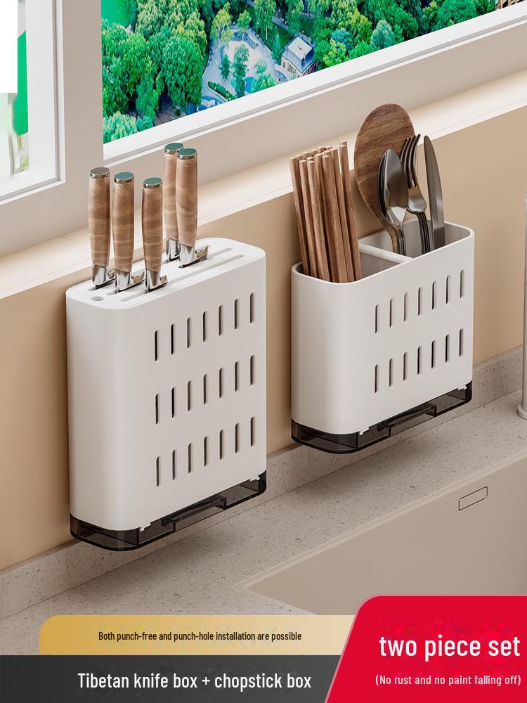 

Настенная кухонная стойка в кремовом стиле: Многофункциональное белое хранилище без перфорации для приправ и специй