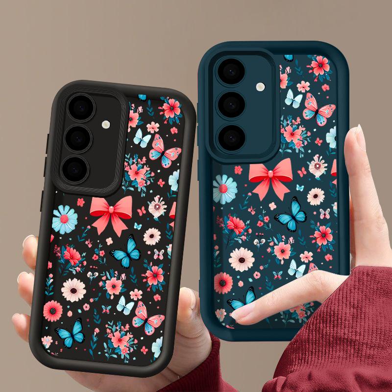 Butterfly Floral Pattern Anti-Fall Case For Samsung S25 Ultra S24 FE S23 S22 A56 A36 A26 A16 A15 A35 Matte Shockproof TPU Soft Phone Cover