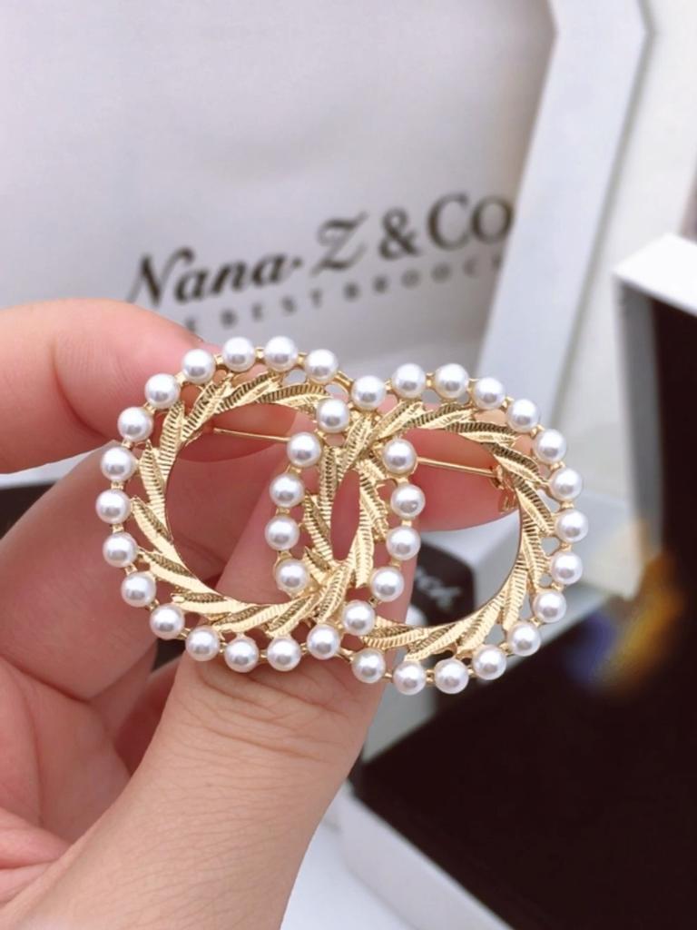 1pcs Fashion Full Pearl Double Circle Round Brooch for Women Jewelry Pins Metal Brooch