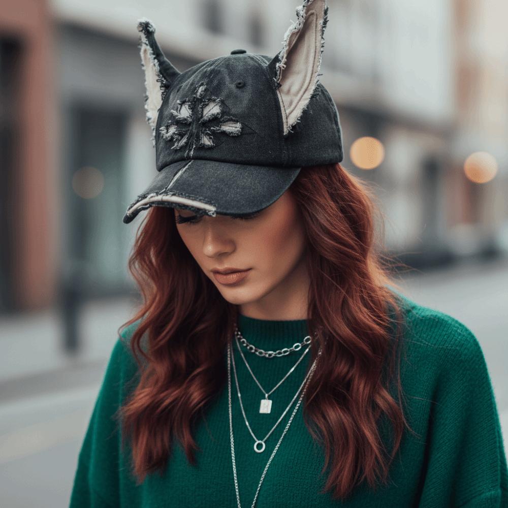 Șapcă de Blugi Kawaii Spălată cu Urechi de Doberman 3D Y2K Reglabilă Șapcă de Baseball Uzată Pălărie Casual Streetwear Pentru Femei