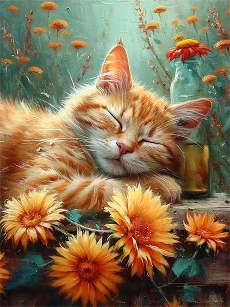 Full Square/Round 5D Diamond Painting Cat Sunflower Home Decor Embroidery Mosaic Animal Wall Art