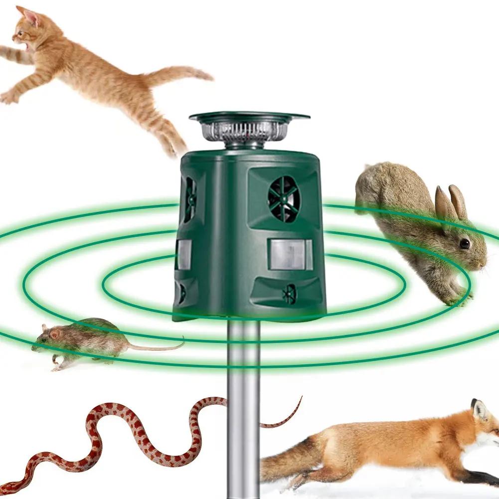 Ultrasonic Animal Repeller Pest Animal Repellent 360 Degree Solar Cat Deterrent IP44 Waterproof 5 Modes for Dog Cat Bird Rabbit