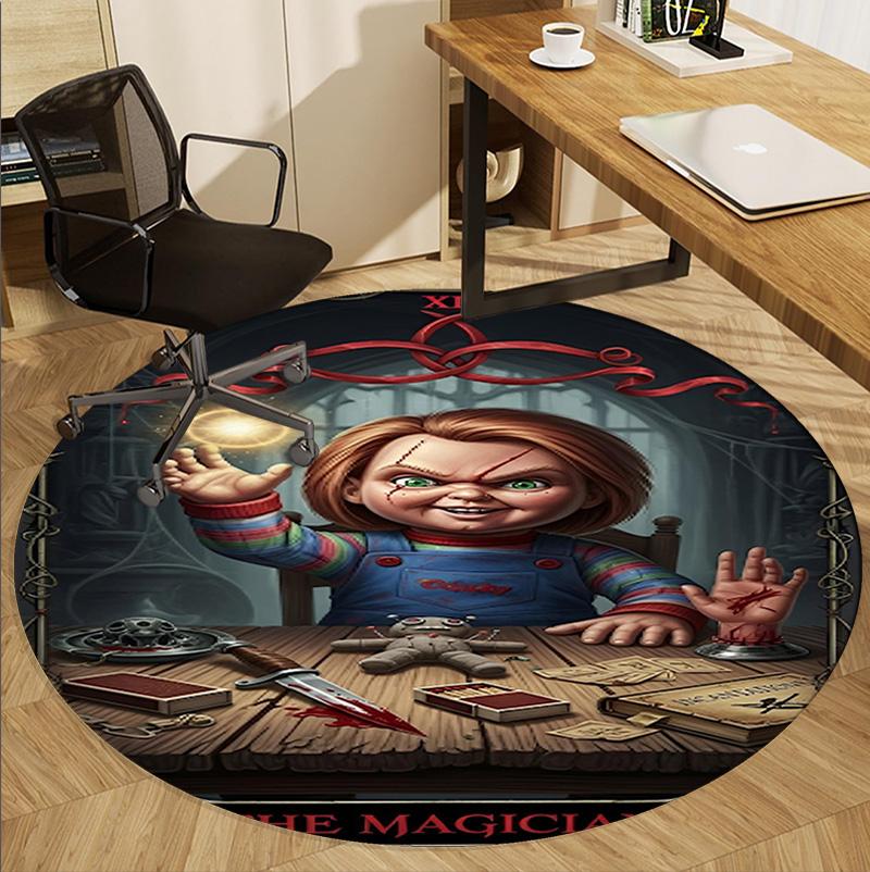Bride of Chucky Pattern Round Rug, Indoor/Outdoor Mat, for Picnic, Gameroom, Bedroom, Office, Living Room, Home Decor Carpet, Birthday Gift