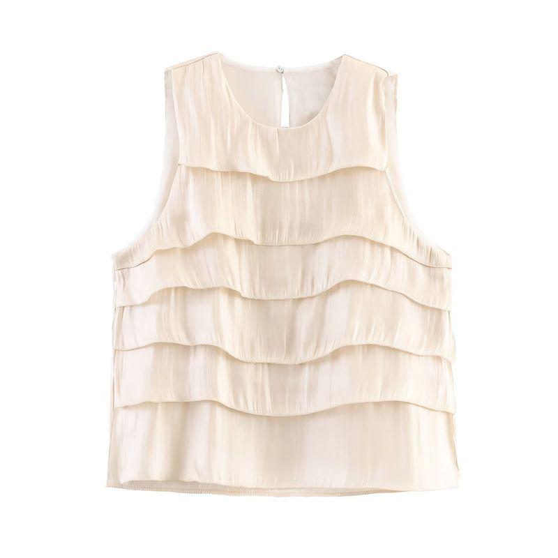 

Zbzr Spring New Women clothes Western Style Fashion Sleeveless Laminated Decoration Top 8312/938 8312938 Beige L