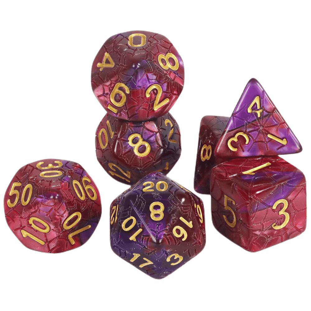 Sada mnohostěnných kostek 7ks Míchání barevných kostek s pavučinou pro deskové hry DND a deskové hry na hrdiny