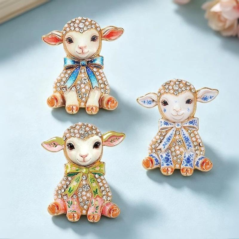Shiny Rhinestone Zodiac Goat Brooch Cute Sheep Animal Design Lapel Pin for Bags Clothing Decoration Holiday Gift