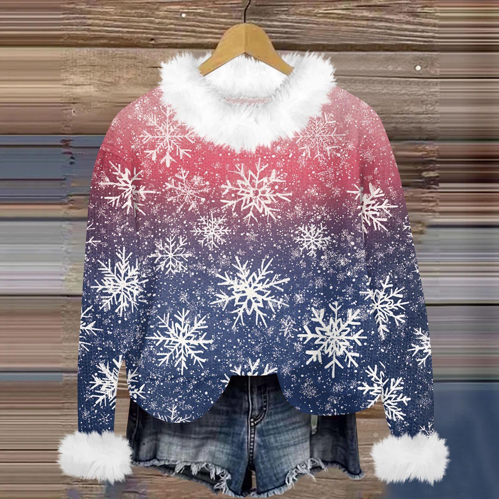 Свитшоты для женщин Вязаный свитер Милая рубашка Осенний круглый вырез Пуловер с меховым — фото 8