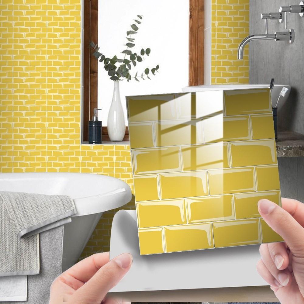10Pcs PVC Tile Stickers 15*15cm Waterproof 3D Wall Sticker Marble Grain Self Adhesive Art Wall Decal