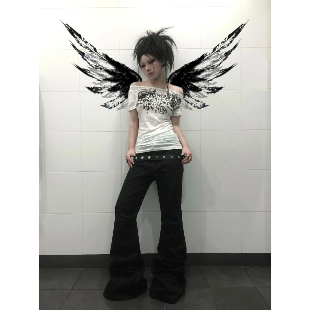 VAYLA Grunge Aesthetics Tattoo Print T-shirt Trashy 2000s Style Letter T Shirt Japanese Y2k White Sheer Tops Gothic Vintage