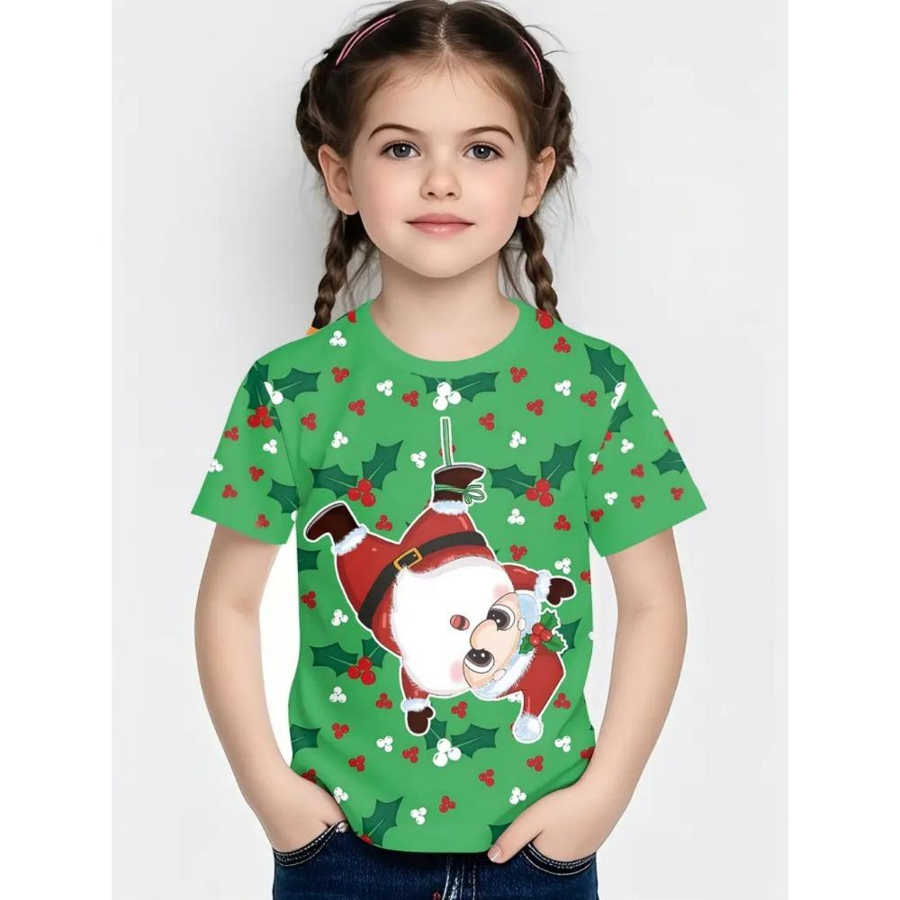 Cute Santa Claus Children's T-Shirt Christmas 3D Print Girl Short Sleeve T-Shirt Holiday Boys Clothes O-Neck Tees Tops Clothing