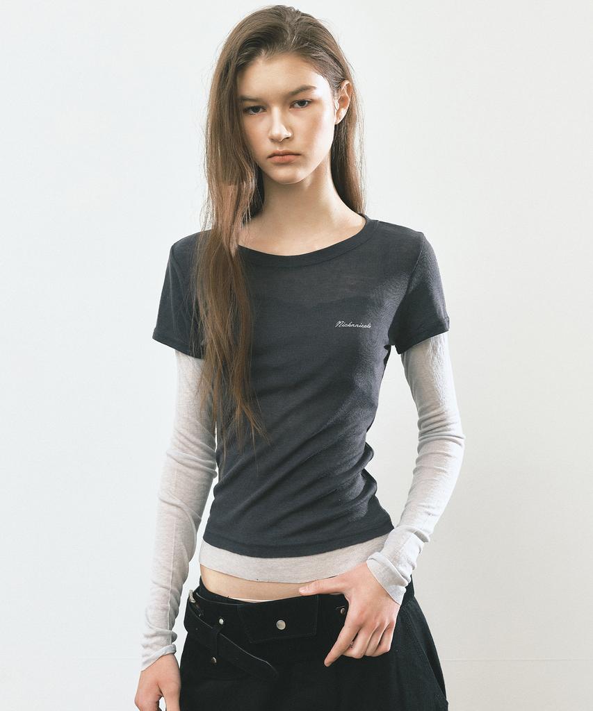 NICK&NICOLE Contrast Layered Top_Charcoal