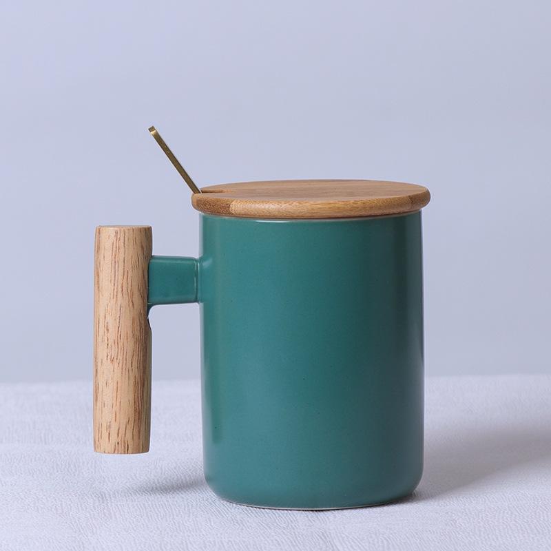 Nordische Keramiktasse mit Holzgriff - Ideal für das Büro, für Kaffee oder als Geschenk