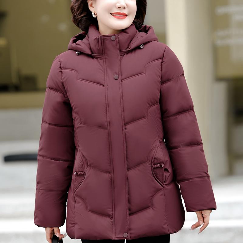 Haine de iarnă pentru femei de vârstă mijlocie cu glugă, elegante, groase, călduroase, mărimi mari, parka, jachete pentru femei