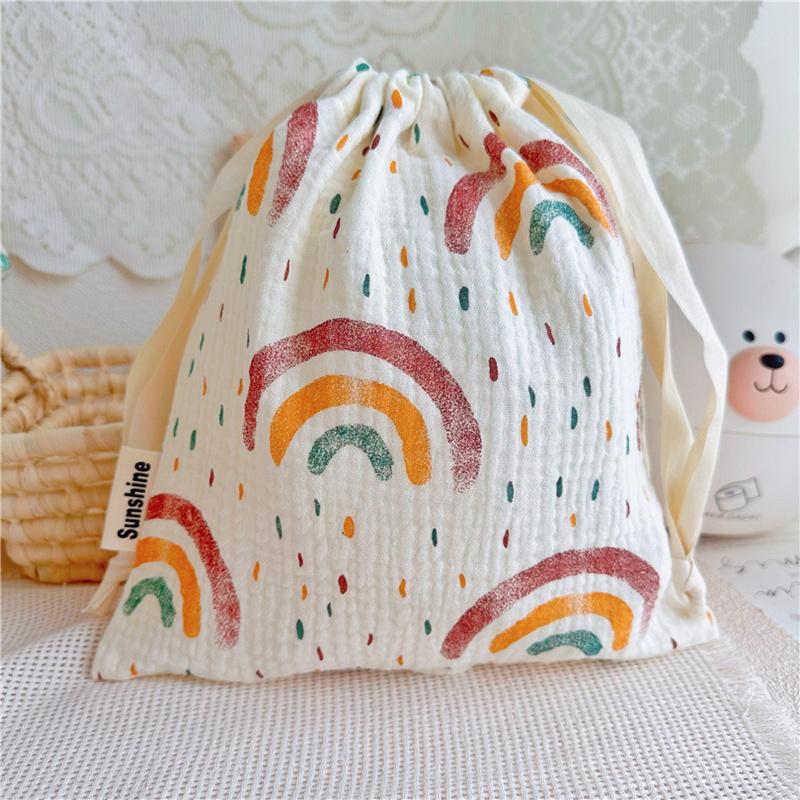 27x25cm Home Organizer Natural Cotton Storage Bags Outdoor Travel Cute Rainbow Printing Drawstring Pouches