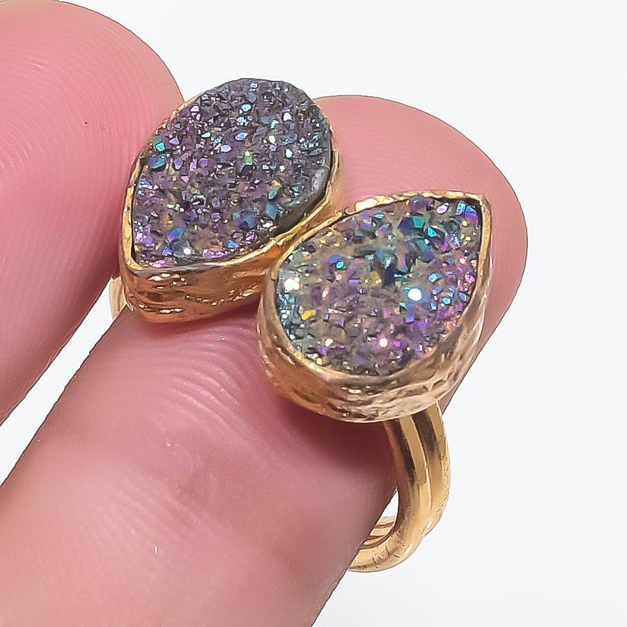 

Titanium Druzy Gemstone Handmade 925 Sterling Silver Jewelry Ring Size 7 KJ-1420