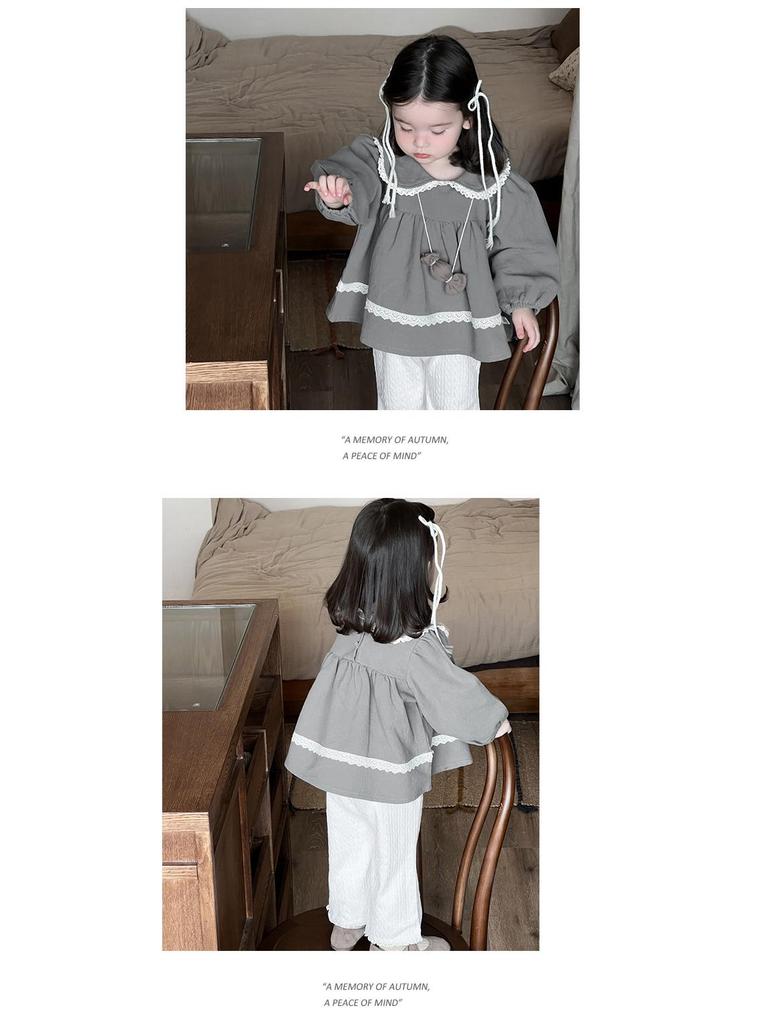 Set Autunnale da Ragazza Top Babydoll in Pizzo e Pantaloni - Stile Coreano