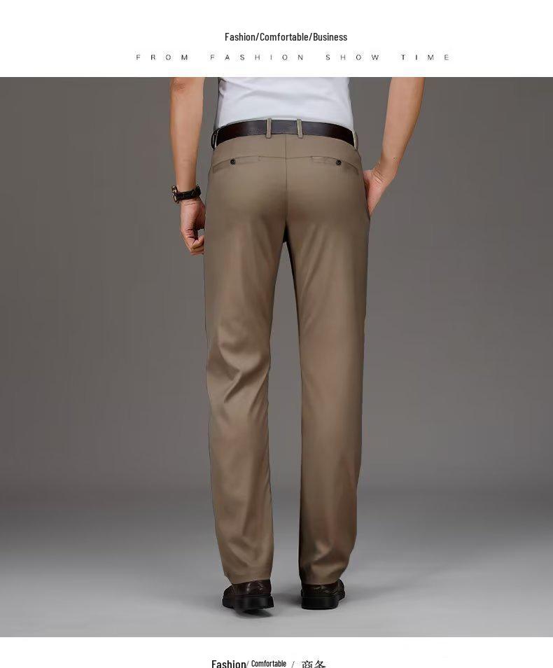 Men's Summer Lightweight Casual Straight-Leg Trousers - Ice Silk Business Suit Pants for Middle-Aged Men