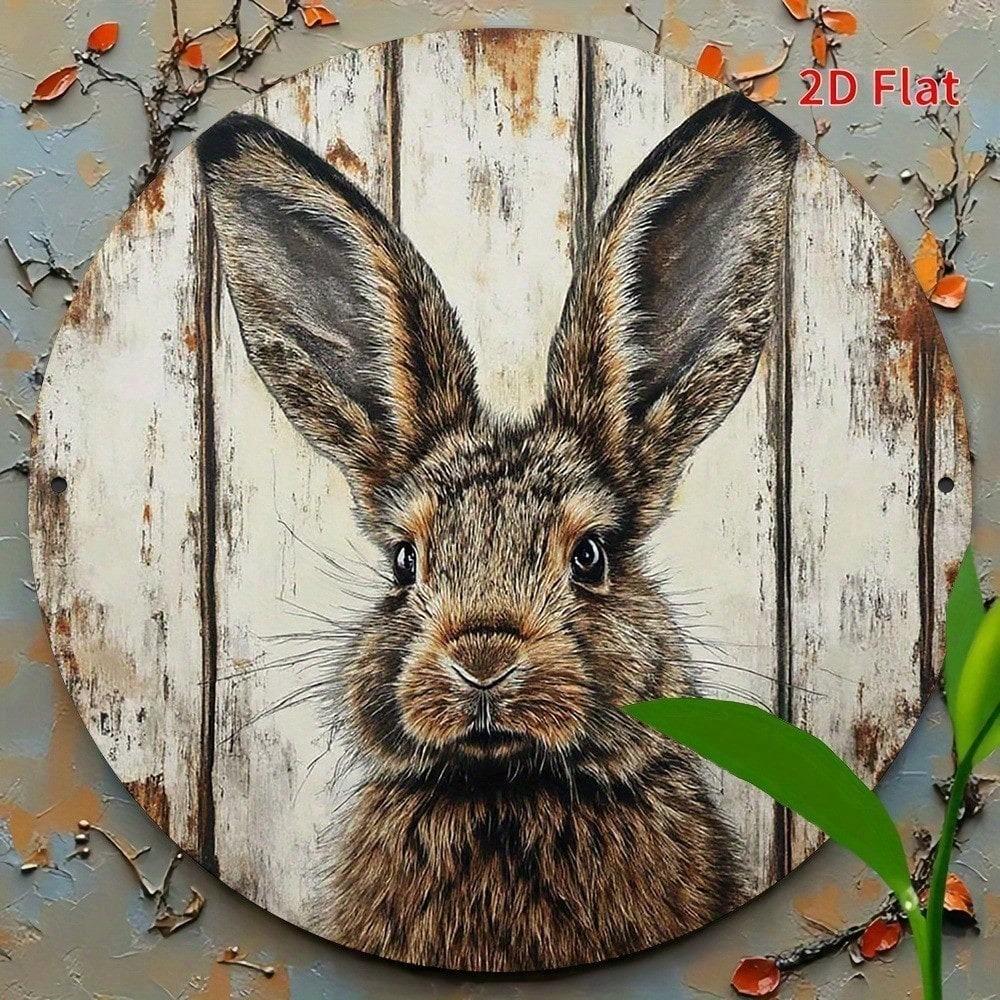 Vintage Brown Rabbit Round Metal Sign 7.87 Inch Funny Country Wall Decor Bedroom Living Room