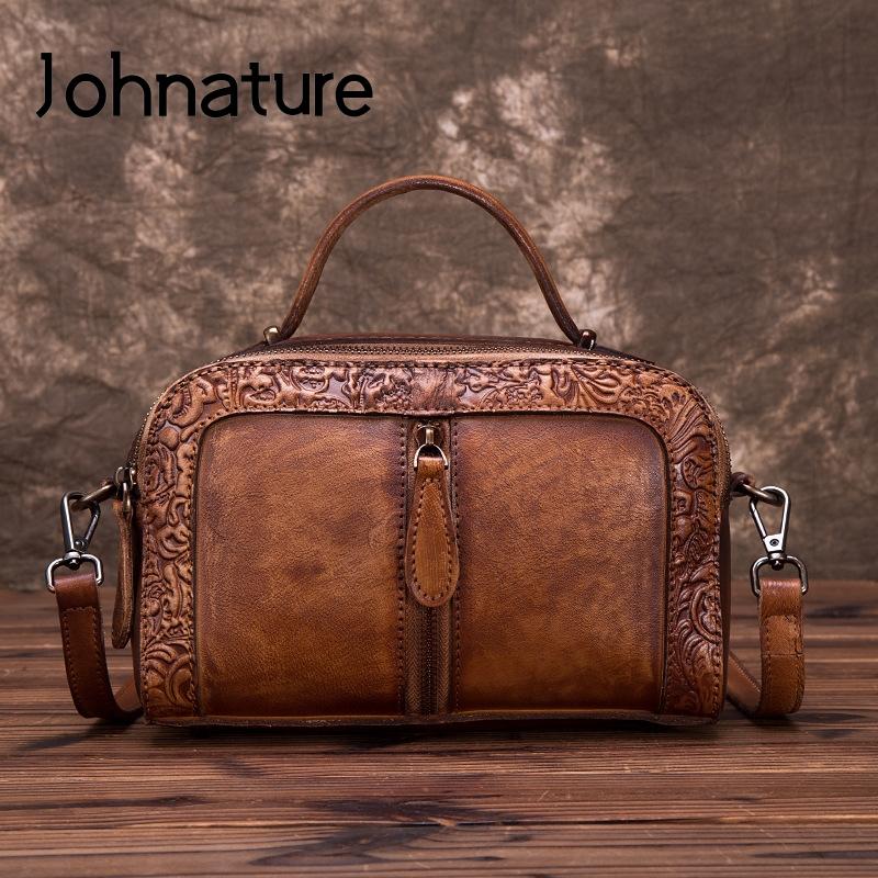 

Johnature, винтажная женская сумка из натуральной кожи, повседневные сумки на плечо и через плечо, сумка из натуральной мягкой яловой кожи с тиснением