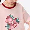 Girls' Color-Block Strawberry Print Cotton T-Shirt