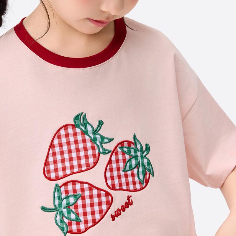 Girls' Color-Block Strawberry Print Cotton T-Shirt
