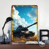 Tank In Field Sky Printed Poster Customized Wall Art Retro Vintage Metal Tin Signs for Aesthetic Room Decor Men Man Cave Home