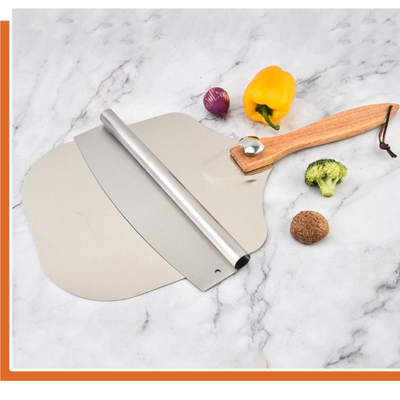 Versatile Pizza Tool Kit with 12 Inch Aluminum Spatula, Detachable Wooden Handle and Half-Moon Slicer  for Pizza Cake Transfer