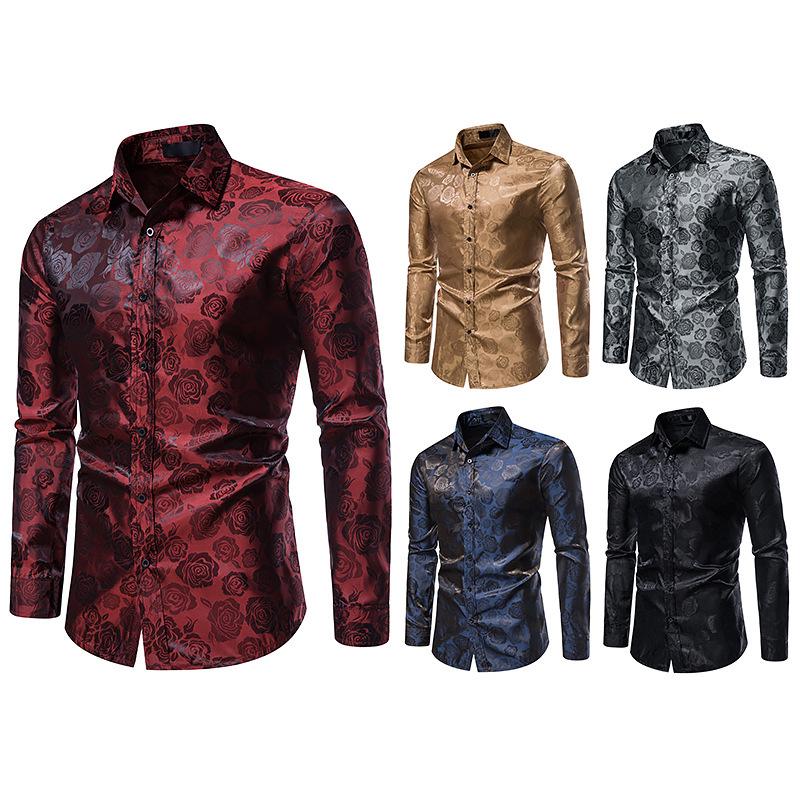 Men's Fashion Rose Print Long Sleeve Slim Fit Shirt – Autumn 2021 Collection