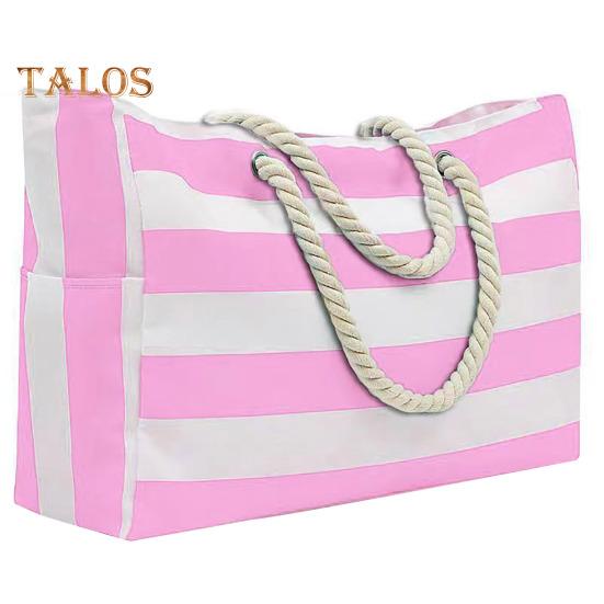 

Пляжная сумка с боковым карманом, толстая плетеная веревка, внутренний водонепроницаемый карман, пескозащитная застежка-молния, большая вместительная дорожная сумка, сумка для уличного багажа розовый
